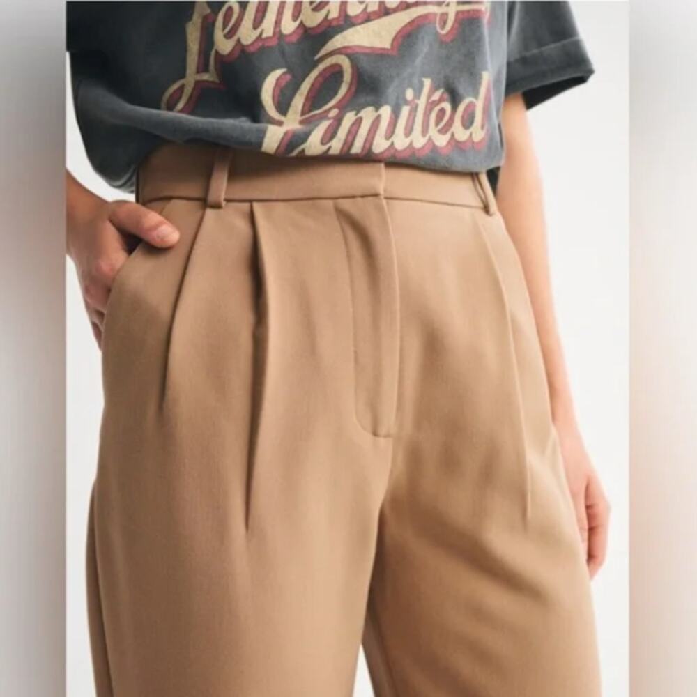 ABERCROMBIE & FITCH Sloane Tailored Pant Tan Wide Leg Sz 28/6S NWT $90 {GG29} - Picture 4 of 11